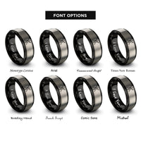 font options for inside engraving on black & gray percussion clef drumsticks rings