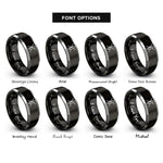 font options for inside engraving on black & silver percussion clef drumsticks rings