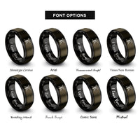 font options for inside engraving on gunmetal & black percussion clef drumsticks rings