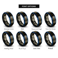 font options for inside engraving on gunmetal & blue periodic table tile rings