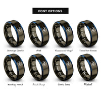 font options for inside engraving on gunmetal & blue periodic table tile rings
