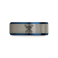 birthday presents for him – black & blue & grey tungsten crossed paddles wave wedding band