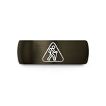 custom rings for couples – gunmetal & black tungsten hiker crossing symbol wedding band