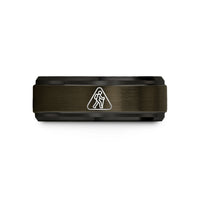 custom rings for couples – gunmetal & black tungsten hiker crossing symbol wedding band
