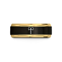 custom rings for her – black & gold tungsten double bit axe wedding band
