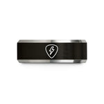 unique pet owner rings – black & grey tungsten guitar pick wedding band