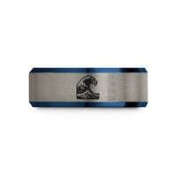 unique pet owner presents – black & blue & gray tungsten hokusai wave crest wedding band