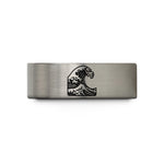 personalized animal lover presents – blue & silver tungsten hokusai wave crest wedding band
