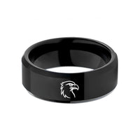 engraved animal themed jewelry – black tungsten osprey wedding band