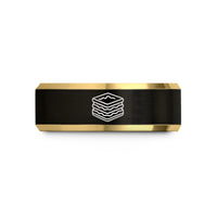 engraved presents for him – black & gold tungsten mille feuille wedding band