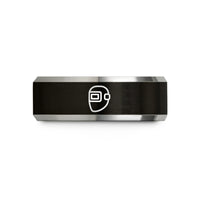engraved rings for couples – black & grey tungsten welder mask wedding band