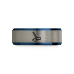 customized presents for mom – black & blue & grey tungsten hockey puck stick wedding band