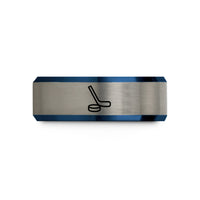 customized presents for mom – black & blue & grey tungsten hockey puck stick wedding band