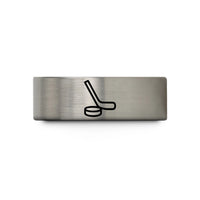 customized presents for mom – black & blue & gray tungsten hockey puck stick wedding band