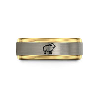 engraved jewelry for women – black & gold & silver tungsten sheep wedding band