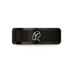 engraved jewelry for women – black & rose gold tungsten bride silhouette wedding band