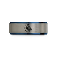 engraved presents for parents – black & blue & gray tungsten forest moon wedding band