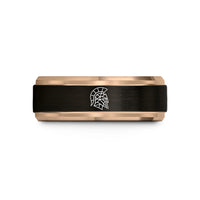 custom presents for couples – black & rose gold tungsten spartan helmet wedding band