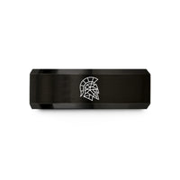 engraved jewelry for women – black tungsten spartan helmet wedding band