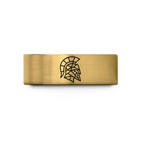 engraved jewelry for women – gold tungsten spartan helmet wedding band