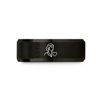 custom rings for women – black tungsten auntie heart wedding band
