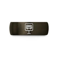 custom wedding rings women – gunmetal & blue tungsten bus stop sign wedding band