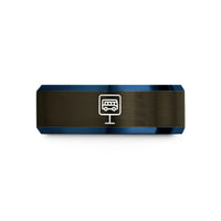 custom wedding rings women – gunmetal & blue tungsten bus stop sign wedding band