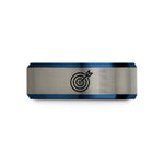 unique anniversary presents – black & blue & grey tungsten silhouette target arrow wedding band