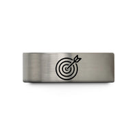 tungsten wedding bands – blue & grey tungsten silhouette target arrow wedding band