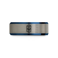 customized anniversary ring band – black & blue & gray tungsten stacked d6 wedding band