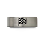 engraved rings for him – black & blue & grey tungsten checkered flag wedding band