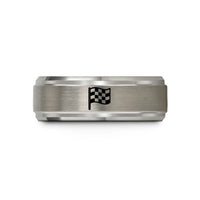 wedding bands for him – blue & silver tungsten checkered flag wedding band