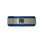 wedding bands for him – blue & gray tungsten checkered flag wedding band