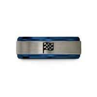 wedding bands for him – blue & gray tungsten checkered flag wedding band