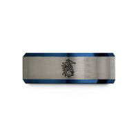 engraved jewelry for her – black & blue & gray tungsten weedy sea dragon wedding band