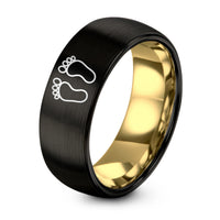 Personalized Gift for Him – black & gold tungsten baby footprints ring