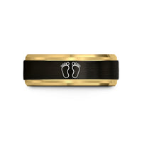 unique presents for guys – black & gold tungsten baby footprints wedding band