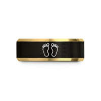 custom rings for couples – black & gold tungsten baby footprints wedding band