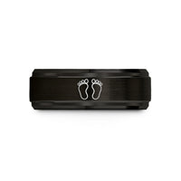 men's tungsten wedding band – black & rose gold tungsten baby footprints wedding band