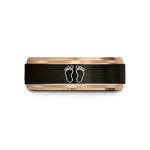 engraved rings for him – black & rose gold tungsten baby footprints wedding band