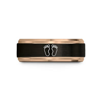 engraved rings for him – black & rose gold tungsten baby footprints wedding band