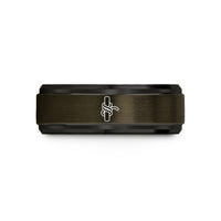 engraved rings for her – gunmetal & black tungsten clove hitch wedding band