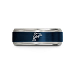 custom ring for men – blue & grey tungsten dolphin wedding band