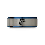 engraved ring for him – blue & gray tungsten dolphin wedding band