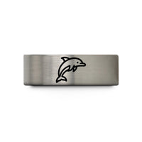 engraved ring for him – blue & grey tungsten dolphin wedding band