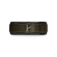 men's engraved wedding band – gunmetal & black tungsten hi lift jack wedding band