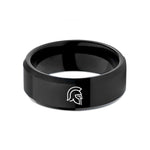engraved men's tungsten rings – black tungsten spartan helmet wedding band