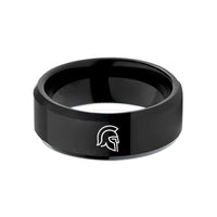 engraved men's tungsten rings – black tungsten spartan helmet wedding band