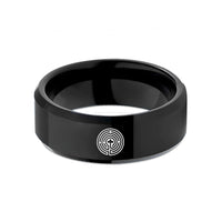 custom rings for him – black tungsten chartres labyrinth wedding band