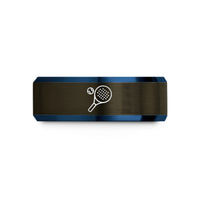 men's tungsten wedding band – gunmetal & blue tungsten padel ball racket wedding band